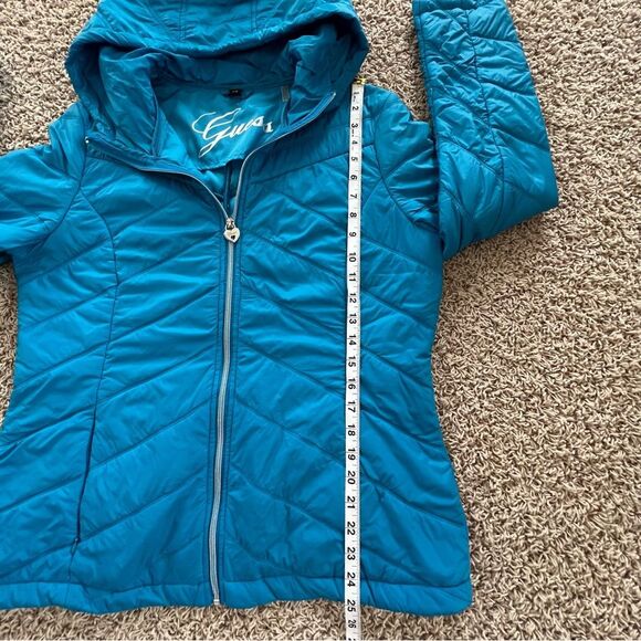 Guess Lightweight Puffer Jacket Coat Sky Blue Packable Travel SZ L - Picture 7 of 14